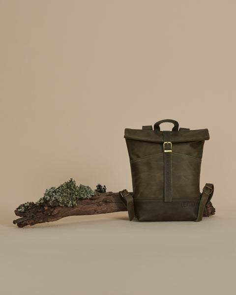 Mochila Mahuida Mini Cuero Verde 13"